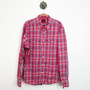 UNTUCKit Ojai Red Pink Plaid Regular Fit Button Down Shirt Long Sleeve Men’s XL
